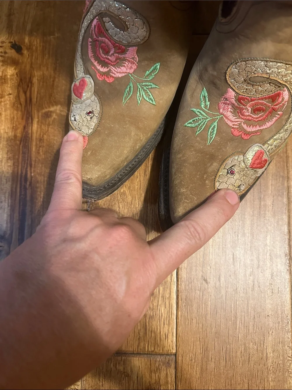 Lane Junk Gypsy Brown Embroidered Snake & Rose Western Heeled Boots 9 1/2 - Picture 7 of 7